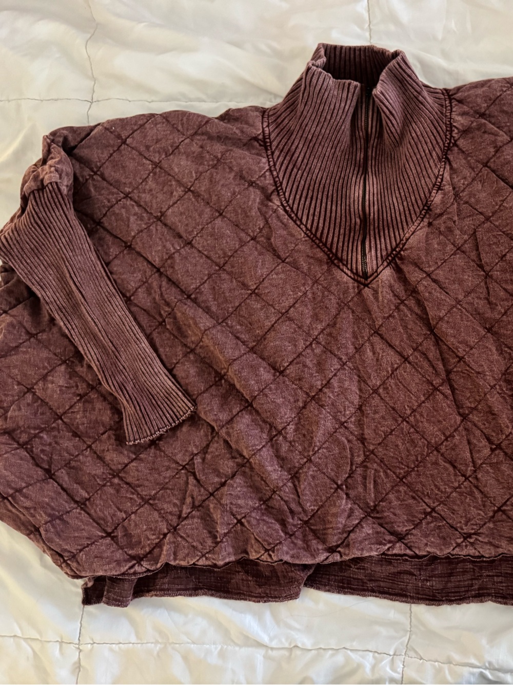 FP one Cozy Quilted Rose-Brown Turtleneck poncho Sweater